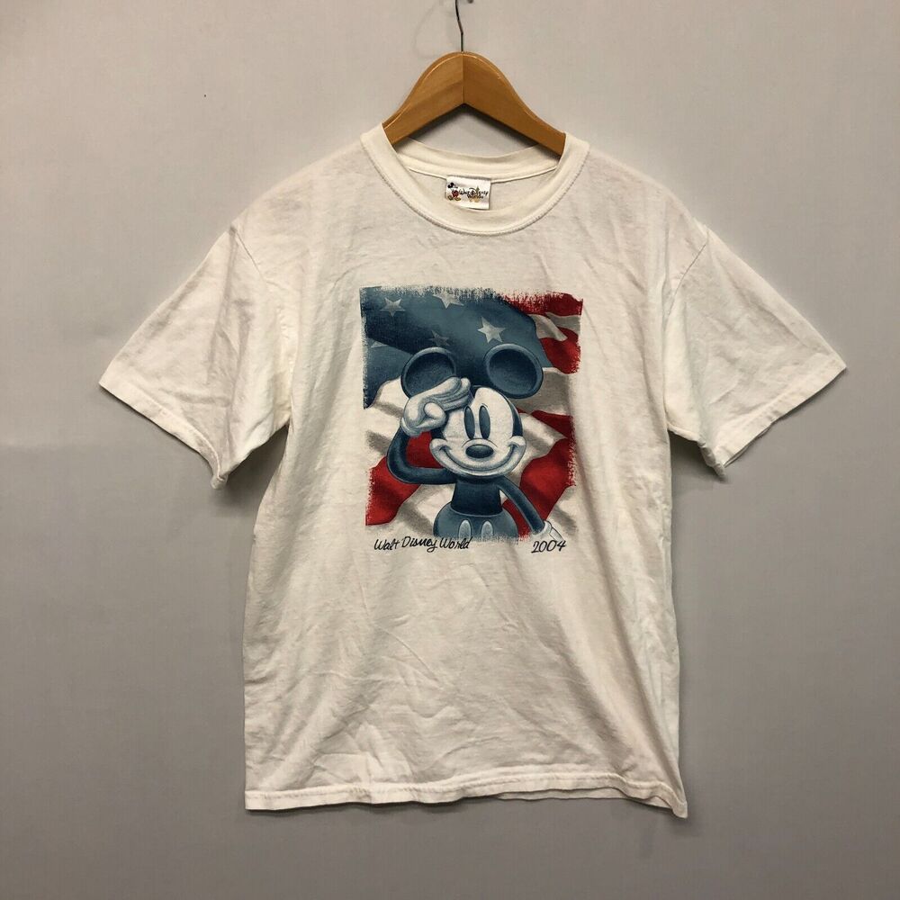 Vintage Y2K Men Disney World 2004 Mickey T-Shirt Tee Size Small White B279 -16